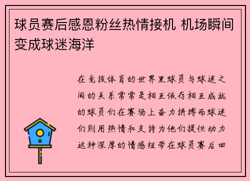 球员赛后感恩粉丝热情接机 机场瞬间变成球迷海洋 球员赛后感恩粉丝热情接机 机场瞬间变成球迷海洋