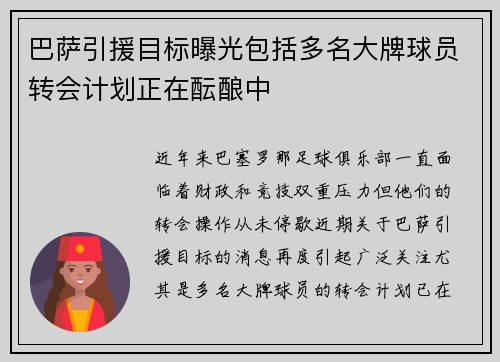巴萨引援目标曝光包括多名大牌球员转会计划正在酝酿中