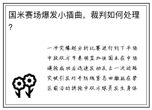 国米赛场爆发小插曲，裁判如何处理？